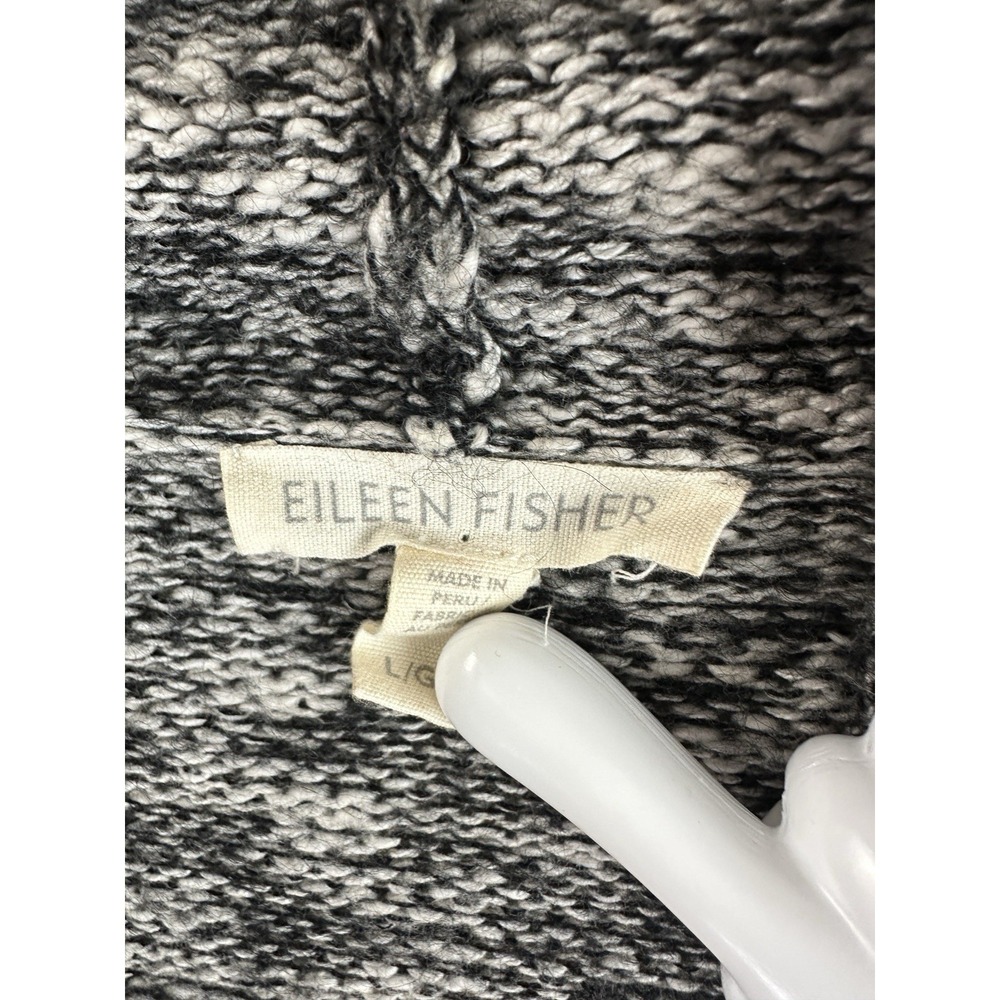 Eileen Fisher Knit Open Front Long Drape Cardigan Sweater Black Marled Large - Picture 10 of 13
